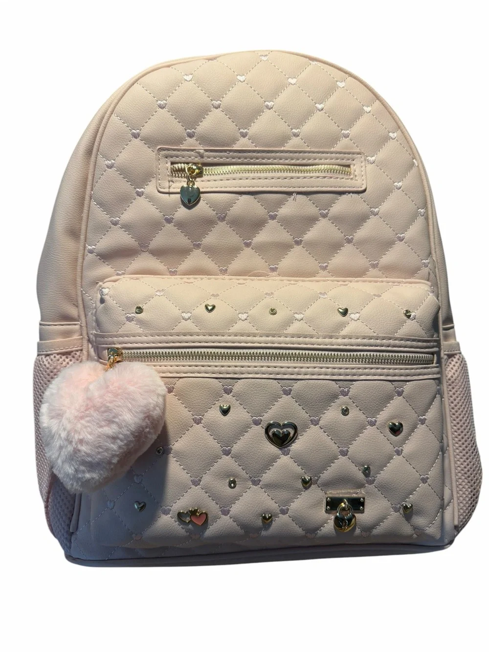 Underonesky Quilted Heart Accent Backpack - Pink